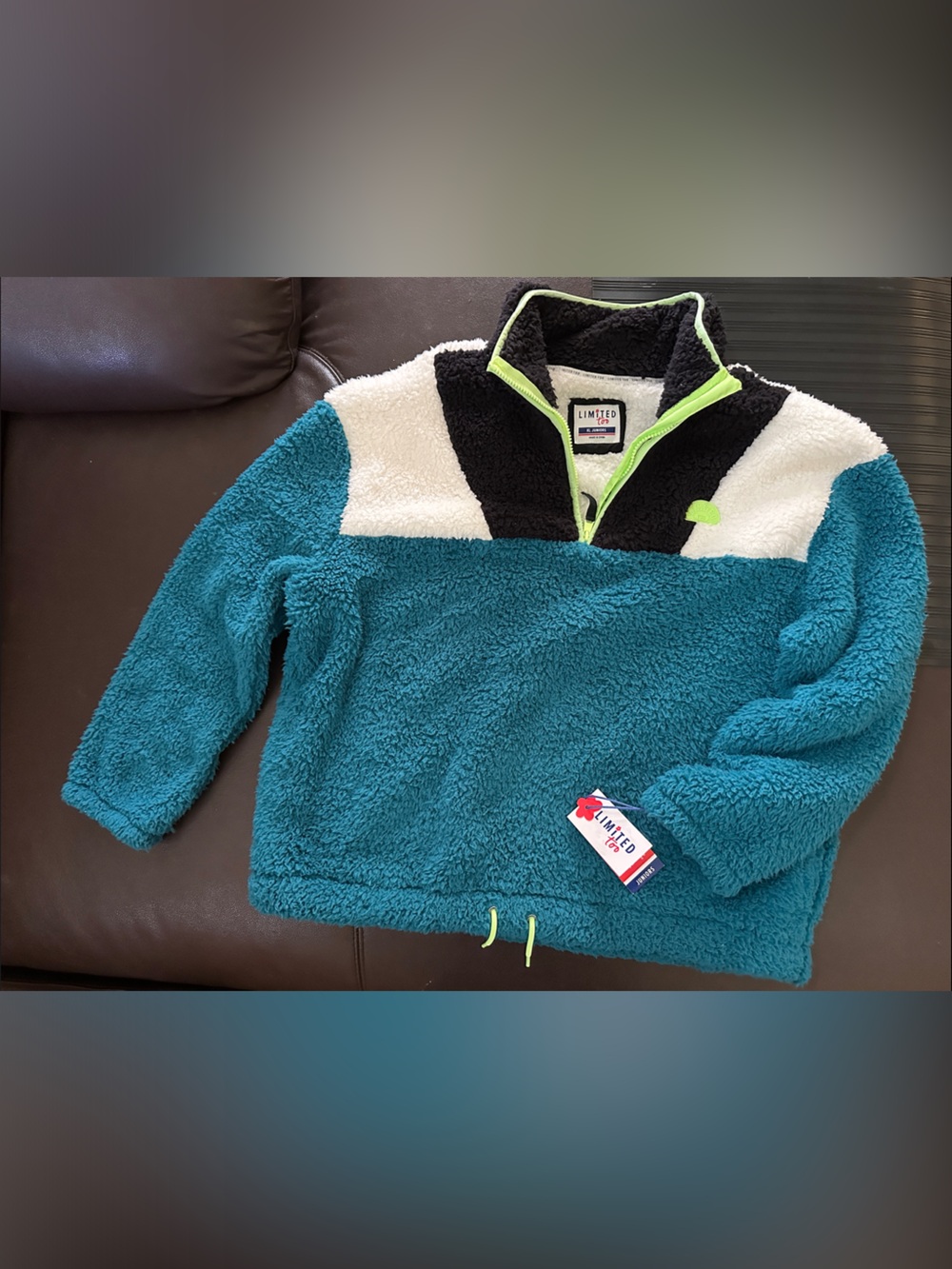Limited Too Teal, Black, Cream & Neon Green Sherpa Pullover